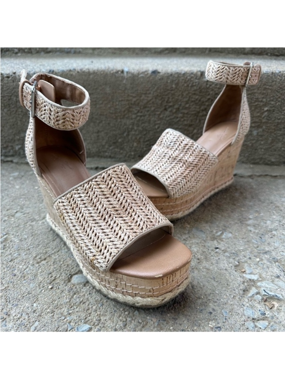 Universal Thread Raffia Woven Ankle Strap Espadrille Cork Wedge Sandals 8